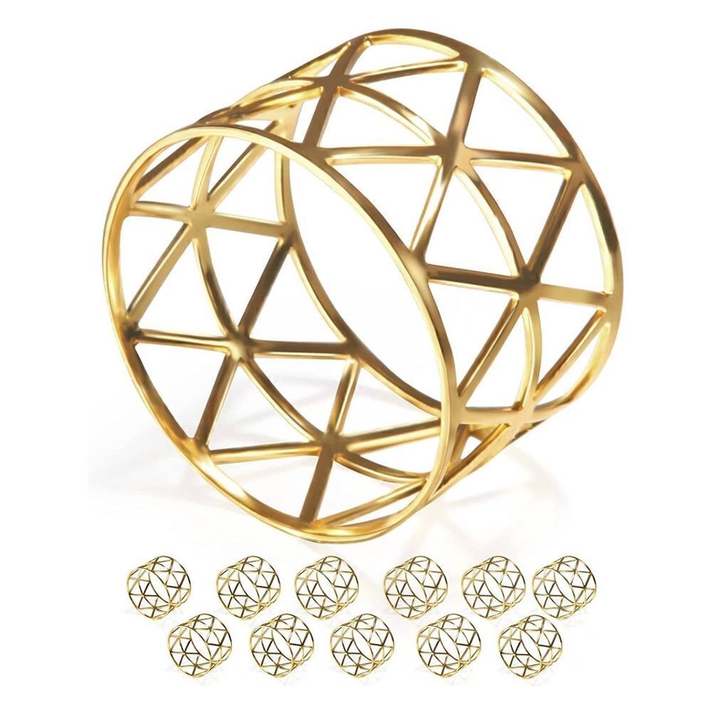 12 Pack Napkin Rings Holders Gold Color Hollow Design Décor Dinner Party